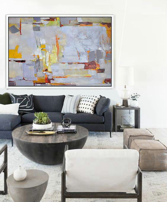 Large Abstract Art Handmade Painting,Oversized Horizontal Contemporary Art,Original Modern Art,Large Wall Art Handmade,Grey,Red,Yellow.etc
